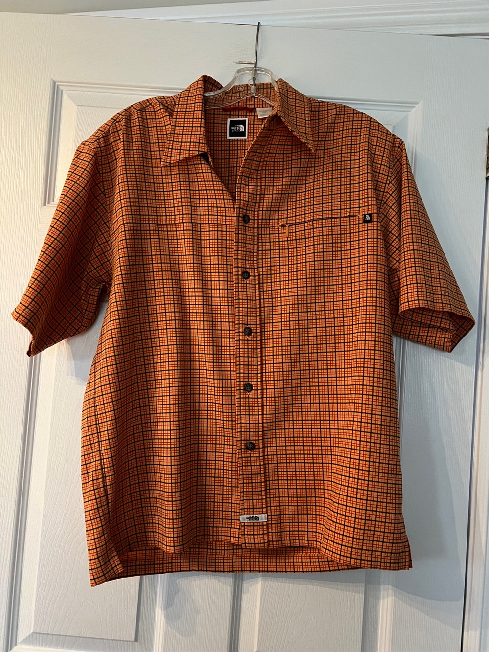The North Face Men's Orange Checked Short-Sleeve Button-Down Shirt
